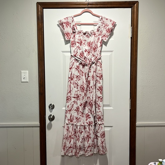 Julia Jordan Size 6 Medium Maxi dress Red and white Floral print on off shoulder - Picture 4 of 11